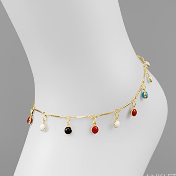 Multi Color Bead Charm Anklet - Picture 1 of 1